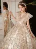 Robe à fleurs en cristal doré pour filles, robes de concours, robe de bal perlée, vêtements pour nourrissons, robes d'anniversaire pour petits enfants, 2023