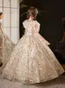 2023 Gold Crystal Flower Girls Dress Pageant Dresses Ball Gown Beaded Toddler Infant Clothes Little Kids Birthday Gowns