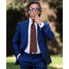 Abiti da uomo Giacca da uomo gessata blu Slim Fit 2 pezzi Monopetto Su misura Per matrimonio Abiti da sposo Abiti da cerimonia / Abiti da uomo d'affari