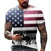 Camisetas para hombre, moda con patrón de bandera de EE. UU., camisa con estampado 3D, ropa de calle de verano, ropa de manga corta con cuello redondo, Top de gran tamaño