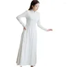 Ethnic Clothing 2022 Spring White China Traditional Retro Daily Improved Cheongsam Girl Long Sleeve Dress