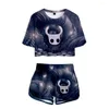 Herren T-Shirts Hollow Knight 3D Mädchen Tau Nabel Zweiteiliges Set Frauen Sexy Kurzarm Crop T-Shirts Shorts Trainingsanzug