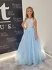 Sky-Blue Girls Pageant Dress 2023 Long A Line Sequin Organza Kids Födelsedag Formell festklänning Spädbarn Toddler Teens Preteen Baby Tiny Young Junior Miss Children Lilac