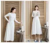 Ethnic Clothing 2022 Spring White China Traditional Retro Daily Improved Cheongsam Girl Long Sleeve Dress