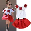 Kleidung Sets Sommer Kinder Baby Mädchen Kleidung Off Schulter 3D Rose Blume Tops T Shirt Bogen Prinzessin Rock 2PCS Outfit 2-7 Jahre