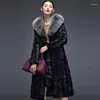 Women's Fur Autumn Faux Mink Leather Jacket Womens Long Trench Coats Winter Thicken Warm Coat Women Slim Jackets Fashion Black