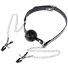 Sexy Toys Bondage Leather Mouth Gag Ball Oral Sex With Chain Clip Breast Nipple Clamps Fetish Erotic Sex Adult Toy