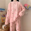 Kvinnors sömnkläder Kvinnor Pyjamas Set Autumn Winter Warm Flanell Thick Homewear Long Sleeve Cartoon Kvinnlig pyjamas kostym bärbar 221124