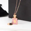 Moda damska projektant kolczyki naszyjnik tytanowa stal luksusowy styl różowe diamenty perfumy butelka miłość wisiorek biżuteria hurtowych