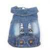 Abbigliamento per cani Giacca di jeans per animali domestici Viso carino Cappotto di jeans blu Gilet Vestiti per cuccioli 6 taglie 2 Design