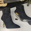 HOGE KWALITEIT ENKLE BOOTEN Designer lederen hak laars stijlvolle vrouwen schoenen winter laarsjes gouden letters hakken sexy dhfbv