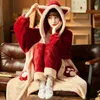 Dames slaapkleding herfst winter vrouwen capuchon pyjama sets dikker warm koraal fleece zoete schattige vrouwelijke woningkleding 221124