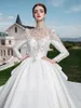 2023 Arabic Charming a line Wedding Dresses Illusion full Lace Appliques Crystal Beading satin long Sleeves Chapel Train Formal Bridal Gowns Plus Size