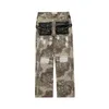 Männer Hosen Hip Hop Camouflage Casual Männer PU Leder Patchwork Tasche Hosen Vintage Baggy Cargo Streetwear Männlichen Frühling Herbst