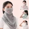 Bandanas Summer Breathable Anti-dust Sunscreen Masks Women Chiffon Mask Scarf Face Wraps Floral Print Silk Headband Foulard Bandana