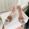 Designerskie sukienki buty do damskiej amina Muaddi moda luksus Shine Diamond Crystal Słoneflower Pumps Seksowne przezroczyste PVC 9,5 cm wysokie obcasy 35-42