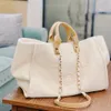 Famous brand Designer Tote Bag Fashion Knitting Purse Shoulder Large Capacity Luxury Handbag with Chain and Pearl Canvas Shopping Bag 2 Colors
