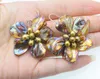 Dangle Earrings One Pair Freshwater Pearl And Shell Flower Black /white/blue/green/brown/purple 40-50mm Wholesale Beads Nature FPPJ