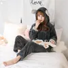 Kadın pijama iki parçalı kış kadın pijamalar kalın pazen pijama setleri güzel ayı kapüşonlu sevimli pijama uzun gecelik 221124