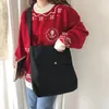 Kv￤llsp￥sar 2022 stor tjej student axel bok v￤ska koreansk canvas crossbody f￶r kvinnor mode tyg satchel stora kvinnliga handv￤skor svart