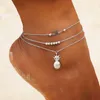 Anklets Three Layers Chain Pineapple Pendant Gold/Silver Color For Women Bracelets Summer Sandals Jewelry On Foot Leg