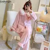 Dames slaapkleding Winter Pyjama Sets vrouwen Coral Velvet Ruches Thermal Simple Single Breasted Fuzzy Nightwear Leuke zachte tedere ins Stijlvol 221124