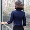 Blouses pour femmes Styles 2022 Été Chemises à manches mi-longues Bleu élégant pour les femmes d'affaires Vêtements de travail Femme Tops Vêtements Bourgogne