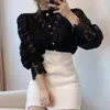 Blouses pour femmes 3XL 2022 femmes mode été Blouse pétale manches col montant dentelle florale évider chemises décontractées Mujer Blusas hauts