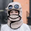 Berets 2022 Zimowy kapelusz bombowca z okularami maski wiatrakowe hood pilot rosyjskie czapki ciepłe czapki na earflap traper dla dorosłych czapki narciarskie BALACLAVA