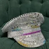 Berets Fashion Women Military Hat Luxury Punk Silver Stud Sequin Burning Captain Sergeant Rave Festival Part Yacht Week