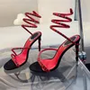 Sandales Rc mode Noir Rouge Strass twining anneau de pied chaussures pour femmes Designer de luxe bande étroite 9.5CM nouveauté talon haut Talon enroulement Sandale 35-43Taille
