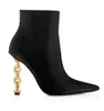 Vinterdesign Brand Palllock Ankle Boots Pointed Toe Black Leather Boots Logo-Engraved Key Lock Metal Stiletto Heel-Party Dress Wedding EU35-43