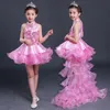 Schöne Spitzenblumenmädchen Bögen Kinder Erster Kommunionkleid Prinzessin formelle Tüll Ballkleid Hochzeit Party Geburtstag Weihnachten Kleider 403