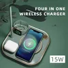 Bil 15W Fast 3 i 1 tr￥dl￶s laddning f￶r iPhone -telefonklocka Earphone Modern LED Office Desk Lamp Wireless Charger Lamp