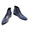 Python Pattern Print Men Club Party Dress Boots Cuir véritable bout pointu Bottines à lacets