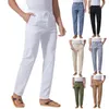 Men's Pants Men's Solid Color Linen Cotton Loose Casual Lightweight Elastic Waist Yoga Home