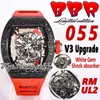 BBR V3 BBRF055 Heren Watch RMUL2 Automatische beweging 13,5 mm Ultradunne NTPT Koolstofvezel Kas Skelet Dial Red Natural Rubber Strap Super Edition Eternity Watches