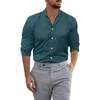 Hommes chemises décontractées hommes mode Style coréen vêtements couleur unie mince à manches longues col montant simple boutonnage chemise Vintage