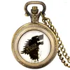 Montres de poche Antique Bronze loup dôme taille moyenne montre à Quartz Cosplay Anime horloge chaîne collier pendentif cadeaux pour hommes femmes