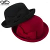 Hats LUCKYLIANJI Spring Autumn Winter Warm Cute Girls BowKnot Woolen Caps Kids Vintage Trendy Chic Various Flanging Casual Bowler Hat