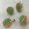 mode-sieradensets 10x14mm groene jade ketting oorbellen ring 7-9 # hanger