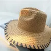 Wide Brim Hats Woman Unique Black Thread Weave Sun Hat Summer Unisex Jazz Straw Ladies Outdoor Beach Sunshade Uv Protection Panama