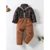 Clothing Sets Kids Infant Baby Boys Pants Set Long Sleeve Plaid Shirt With Suspender Bow Tie Spring Autumn 2Pcs Outfit 18M-6T