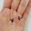 Elegant style birdie ear bolt earrings prisoner strass swing long tassels earrings for women hoop wedding jewelry