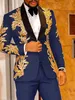 Gold Appliques Men Tuxedos 2 Pieces Sequins Custom Made Handsome Wedding Suits For Best Man Fit Slim Formal