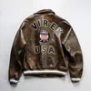 Brown Coffee USA Size Men's Bomber Jackets AVIREX LAPEL Sheepskin Leather Casual Athletic Coat