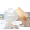 Storage Boxes Bins Frosted Glass Jar Skin Care Eye Cream Jars Pot Refillable Bottle Cosmetic Container With Wood Grain Lid 5G 10G Dhxio