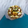 Кластерные кольца мимо бриллиантовых испытаний идеально подключить VVS Classic 13ct 13 мм Желтые Моассанитовые мужчины Кольцо S925 Серебряное серебро роскошные украшения