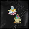 Pins broches cartoon schattig boek koffie beker broches voor vrouwen mode verf reversspelden grappige colorf email badges denim shirt cadeau dhxst