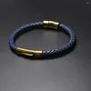 Hebra 5 unids/lote logotipo personalizado de moda de cuero genuino joyería de los hombres de Metal dorado cierre de resorte redondo pulsera de cuerda Simple para mujeres